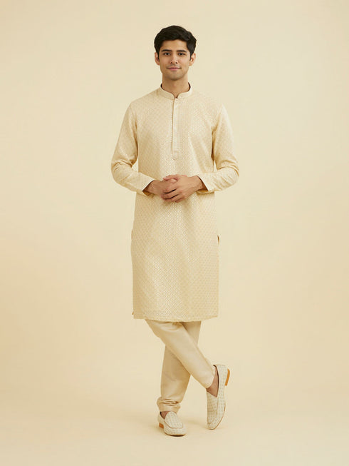 Manyavar Regal Beige Ensemble Kurta Pajama