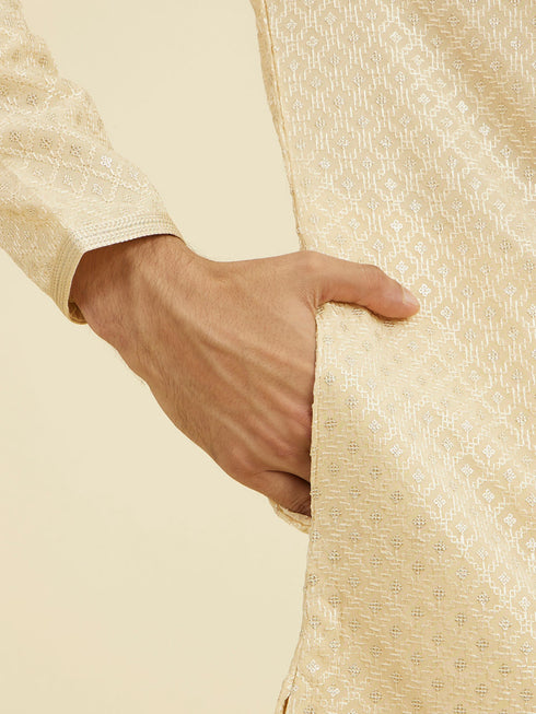 Manyavar Regal Beige Ensemble Kurta Pajama