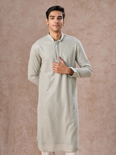 Manyavar Glistening Aqua Green Kurta Pajama
