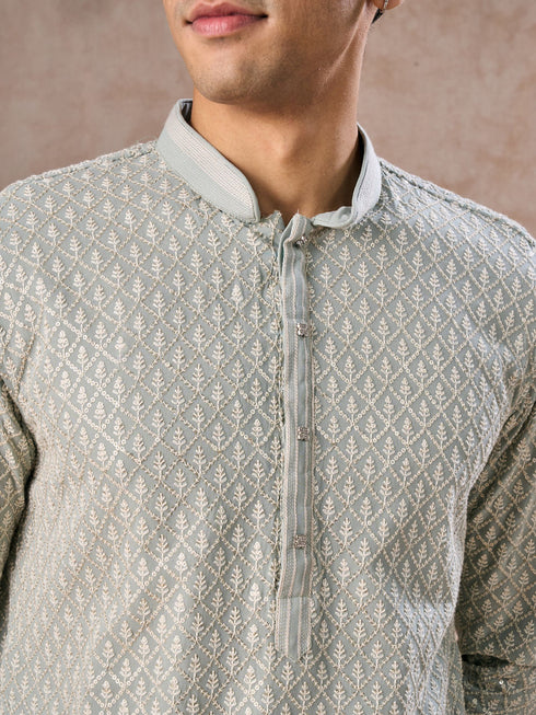 Manyavar Glistening Aqua Green Kurta Pajama