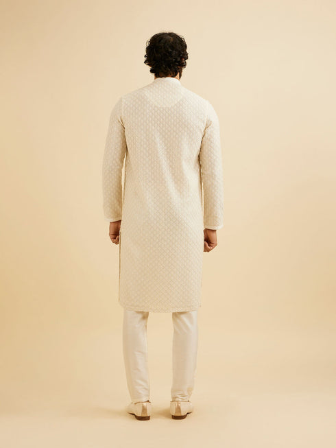 Manyavar Cream White Chikankari Work Kurta Set