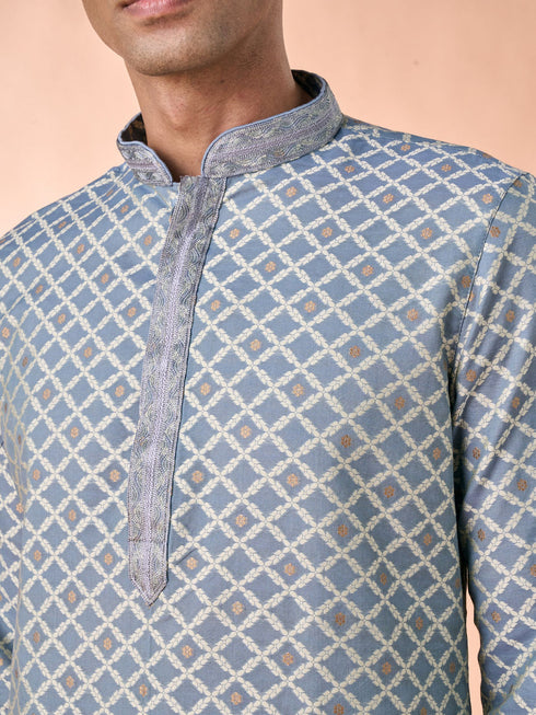 Manyavar Dark Grey Chanderi Kurta Pajama