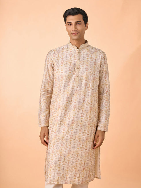 Manyavar Cream Elegance Kurta Pajama