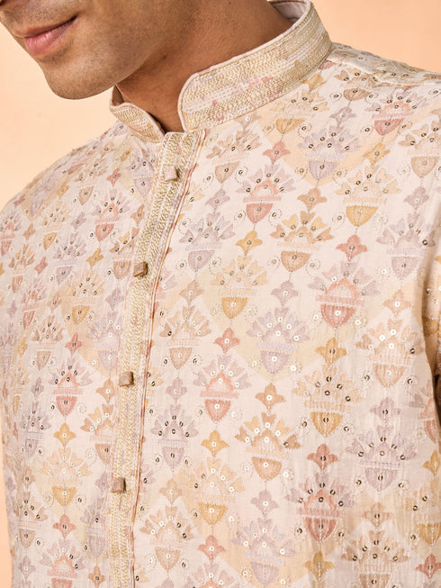 Manyavar Cream Elegance Kurta Pajama