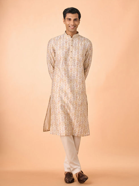 Manyavar Cream Elegance Kurta Pajama