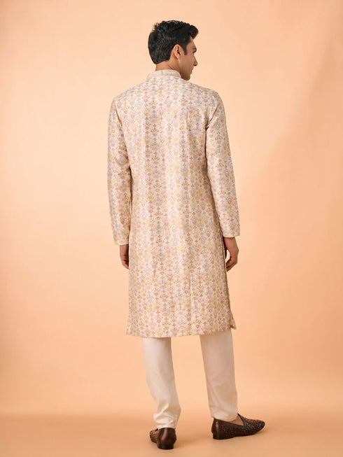Manyavar Cream Elegance Kurta Pajama