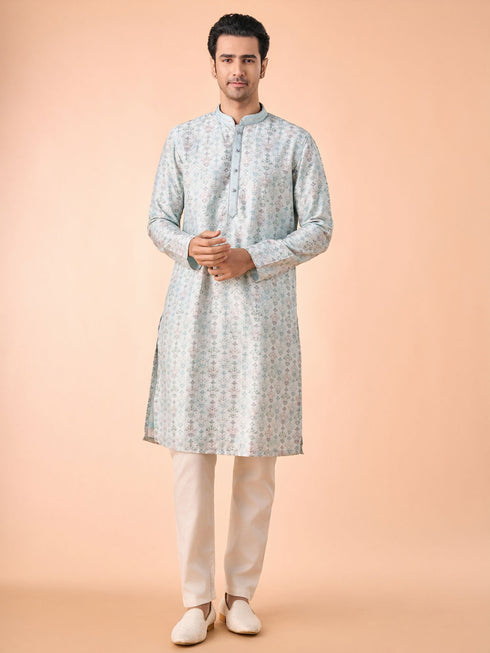Manyavar Regal Aqua Green Kurta Pajama