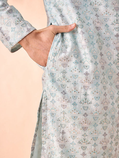 Manyavar Regal Aqua Green Kurta Pajama