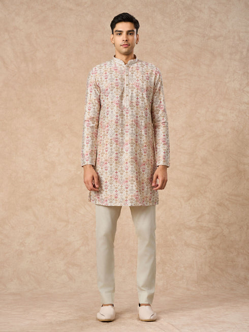 Manyavar Peach Blended Viscose Kurta Pant