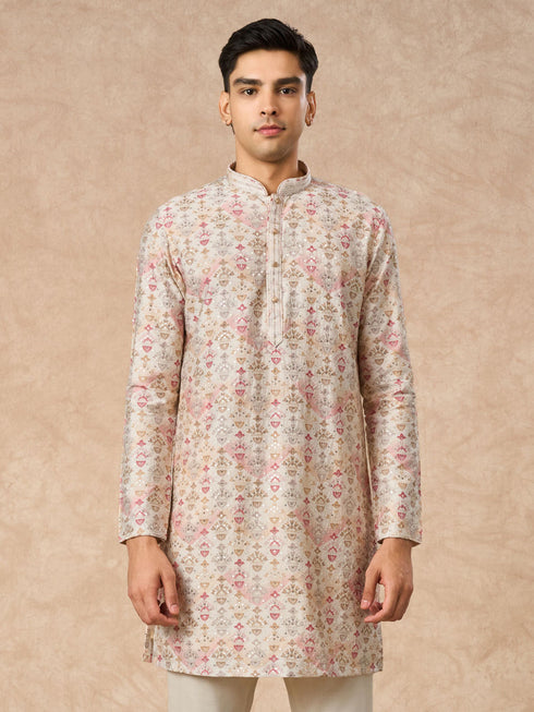 Manyavar Peach Blended Viscose Kurta Pant