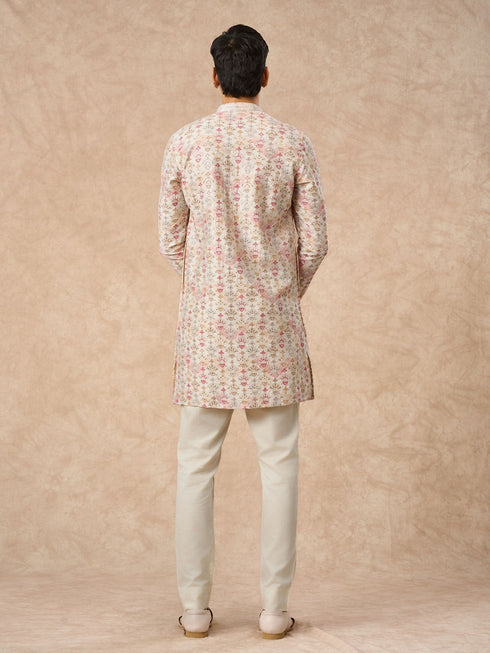 Manyavar Peach Blended Viscose Kurta Pant