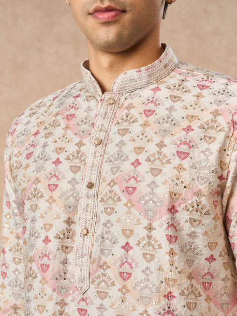 Manyavar Peach Blended Viscose Kurta Pant