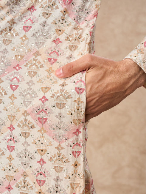 Manyavar Peach Blended Viscose Kurta Pant