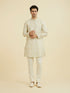 Manyavar Cream Thread Embroidered Kurta Pajama Set