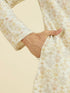 Manyavar Cream Thread Embroidered Kurta Pajama Set