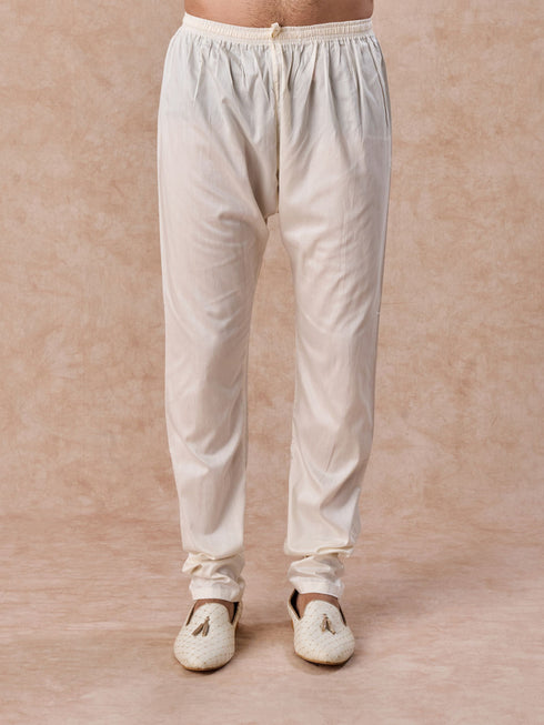 Manyavar Cream Elegance Chanderi Kurta Churidar