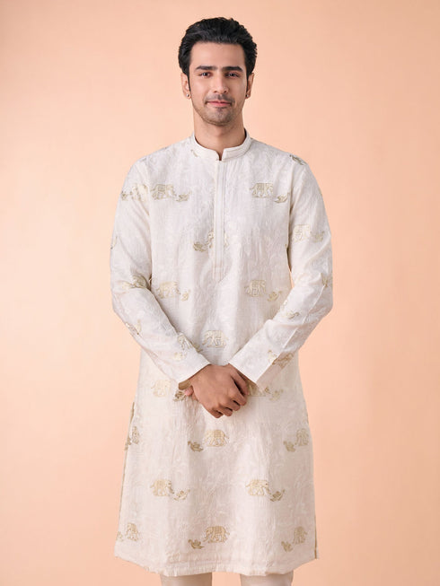 Manyavar Creamy Elegance Kurta Pajama