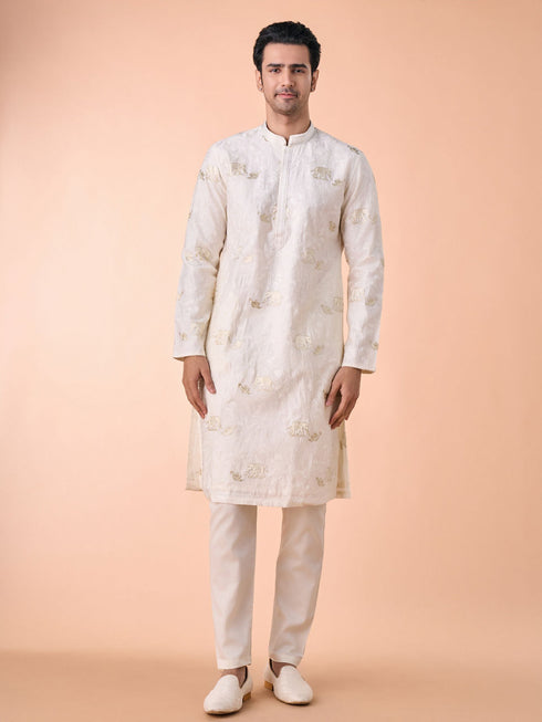 Manyavar Creamy Elegance Kurta Pajama