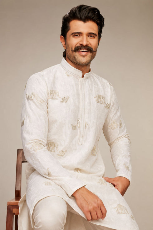 Manyavar Creamy Elegance Kurta Pajama