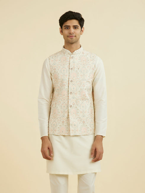 Manyavar Cream Pink Nehru Jacket