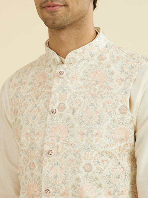 Manyavar Cream Pink Nehru Jacket