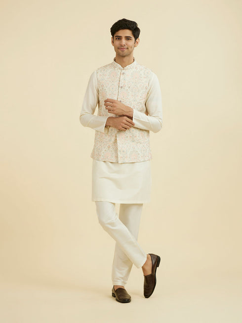 Manyavar Cream Pink Nehru Jacket