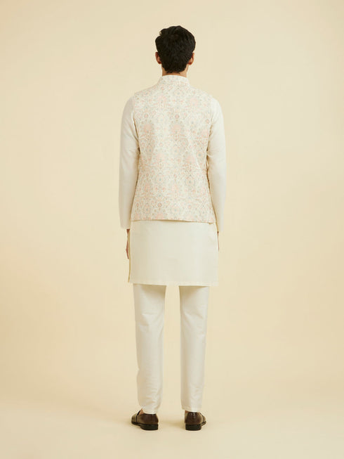 Manyavar Cream Pink Nehru Jacket