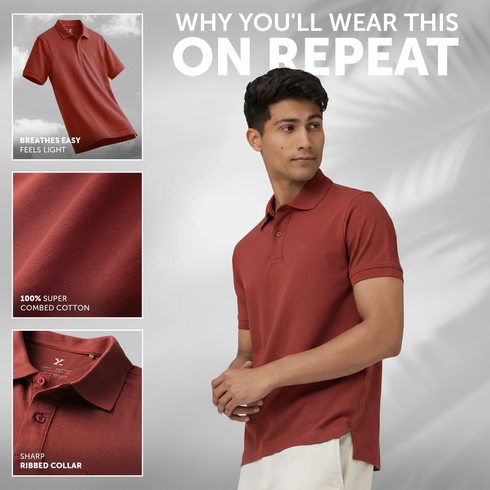 XYXX Combed Cotton Polo T-shirt - Brick Red
