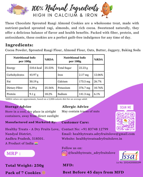 Healthy Treat Choco Ragi Almond Cookies