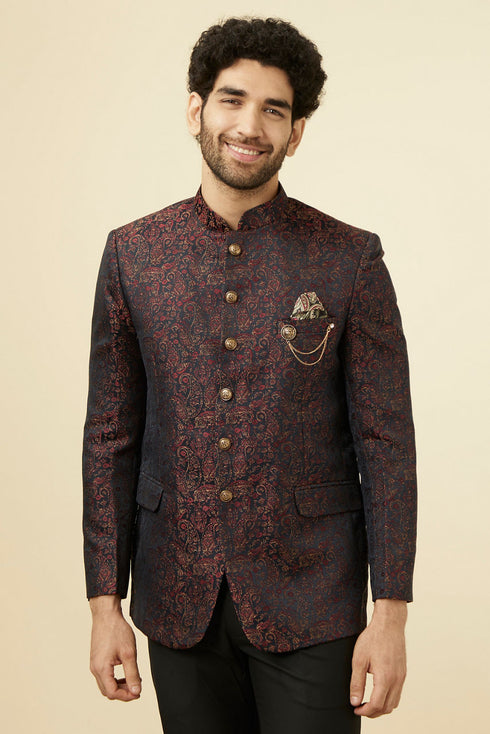 Manyavar Smokey Black Paisley Patterned Suit