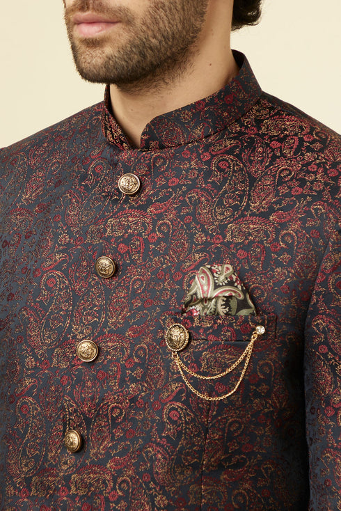 Manyavar Smokey Black Paisley Patterned Suit
