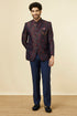 Manyavar Navy Blue Floral Patterned Suit