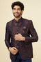 Manyavar Navy Blue Floral Patterned Suit