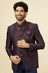 Manyavar Navy Blue Floral Patterned Suit