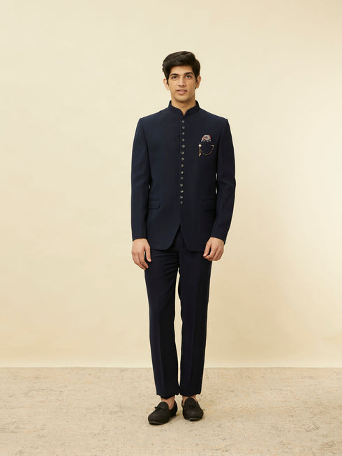 Manyavar Dark Sapphire Blue Classic Jodhpuri Suit