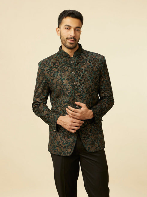 Manyavar Dark green bel Buti Patterned Suit Set