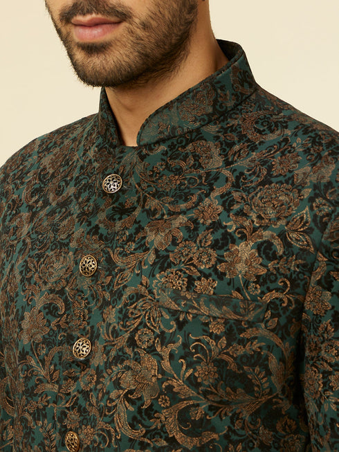 Manyavar Dark green bel Buti Patterned Suit Set