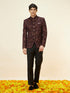 Manyavar Wine Bel Buti Foil Print Suit