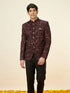 Manyavar Wine Bel Buti Foil Print Suit