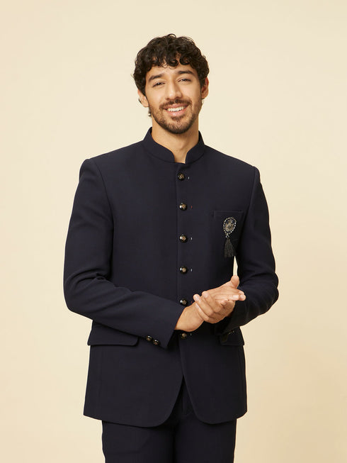 Manyavar Classic Dark Blue Jodhpuri Suit