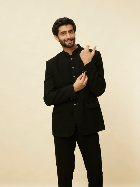 Manyavar Charcoal Black Classic Jodhpuri Suit