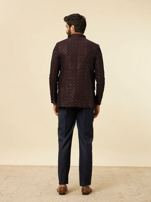 Manyavar Dark Blue Dark Brown Sequin Embellished Jodhpuri Suit
