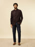 Manyavar Dark Blue Dark Brown Sequin Embellished Jodhpuri Suit