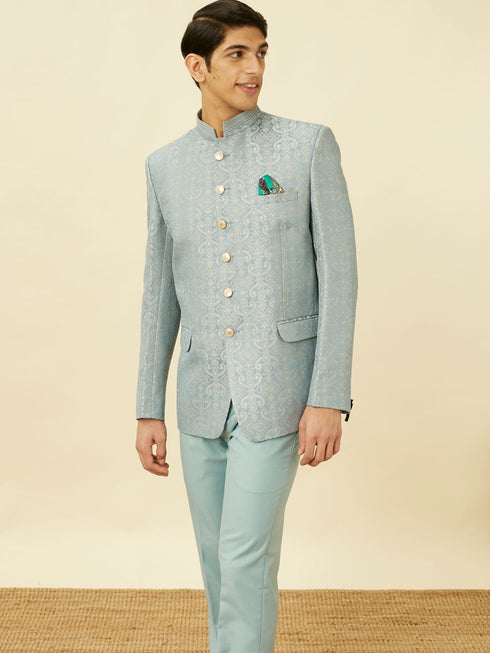 Manyavar Blissful Blue Medallion Patterned Suit
