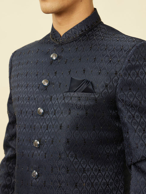 Manyavar Sapphire Blue Ogee Patterned Suit