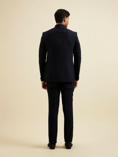 Manyavar Dark Blue Embroidered Neckline Jodhpuri Set