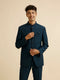 Manyavar Teal Blue Embroidered Neckline Jodhpuri Set