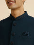 Manyavar Teal Blue Embroidered Neckline Jodhpuri Set