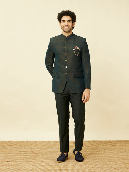 Manyavar Deep Green Lily Motif Jaal Patterned Jodhpuri Suit