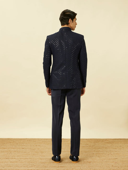 Manyavar Violet Blue Diamond Patterned Sequined Suit